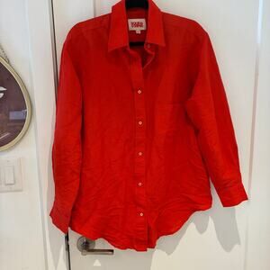 Solid & Striped Red Linen Oversized Button Down Shirt Small